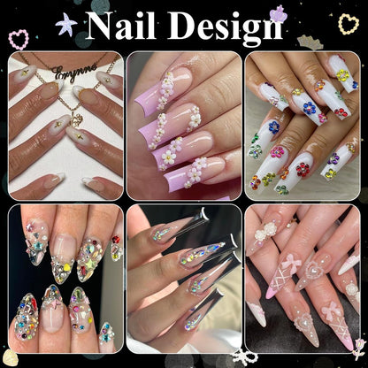 8 Boxes Nail Charms and Gems for Manicure – Flat Pearls, Nail Flowers, Rhinestones, and Charms for Nail Art – Colorful Pearl Nail Charm Set with Bows, Multi Shapes Flatback Nail Design Kit