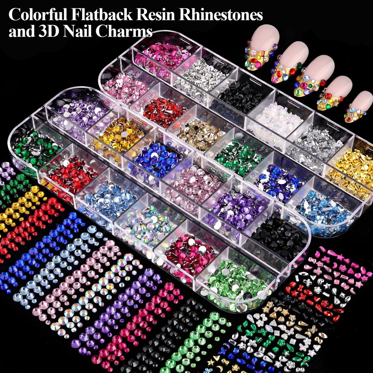 8 Boxes Nail Charms and Gems for Manicure – Flat Pearls, Nail Flowers, Rhinestones, and Charms for Nail Art – Colorful Pearl Nail Charm Set with Bows, Multi Shapes Flatback Nail Design Kit - görsel 5