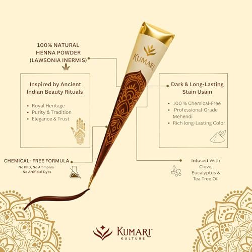 Kumari Kulture Plant Based Henna Paste Cones | Dark Reddish Brown Hair Dye with Tea Tree Oil | Pack of 4 (Each 25g) Avelisse