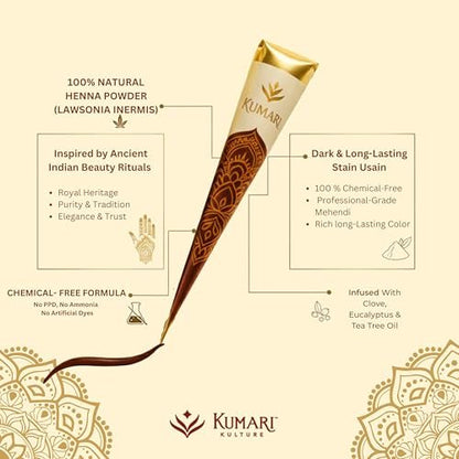 Kumari Kulture Plant Based Henna Paste Cones | Dark Reddish Brown Hair Dye with Tea Tree Oil | Pack of 4 (Each 25g) Avelisse