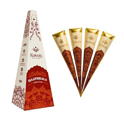 Kumari Kulture Plant Based Henna Paste Cones | Dark Reddish Brown Hair Dye with Tea Tree Oil | Pack of 4 (Each 25g) Avelisse