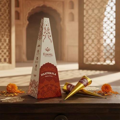 Kumari Kulture Plant Based Henna Paste Cones | Dark Reddish Brown Hair Dye with Tea Tree Oil | Pack of 4 (Each 25g) Avelisse