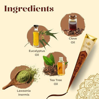 Kumari Kulture Plant Based Henna Paste Cones | Dark Reddish Brown Hair Dye with Tea Tree Oil | Pack of 4 (Each 25g) Avelisse
