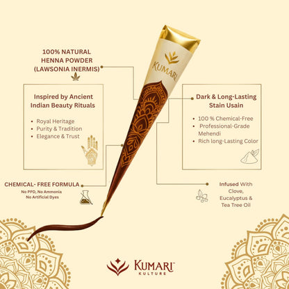 Kumari Kulture Plant Based Henna Paste Cones | Dark Reddish Brown Hair Dye with Tea Tree Oil | Pack of 4 (Each 25g) Avelisse