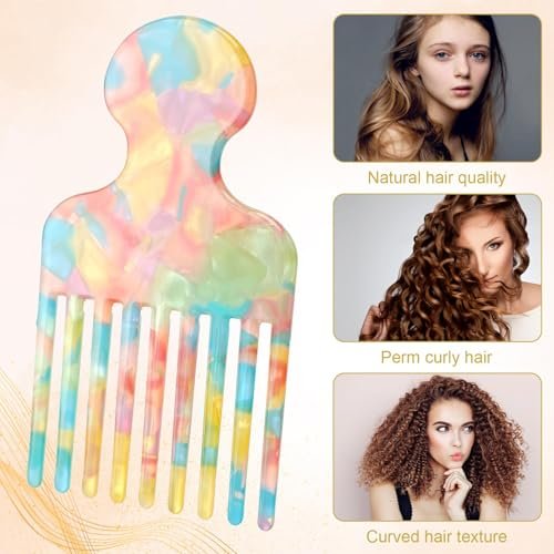 Clofiak 2pcs Hair Pick Comb Long Wide Tooth Comb for Curls 4.7in Smooth Detangling Lifting Curly Hair Picks Afro Smooth Styling Tools for Women Men Barber Supplies (Colorful) - görsel 8