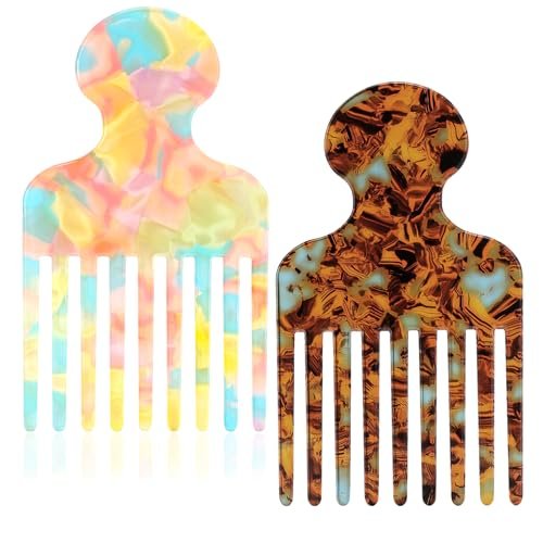 Clofiak 2pcs Hair Pick Comb Long Wide Tooth Comb for Curls 4.7in Smooth Detangling Lifting Curly Hair Picks Afro Smooth Styling Tools for Women Men Barber Supplies (Colorful) - görsel 2