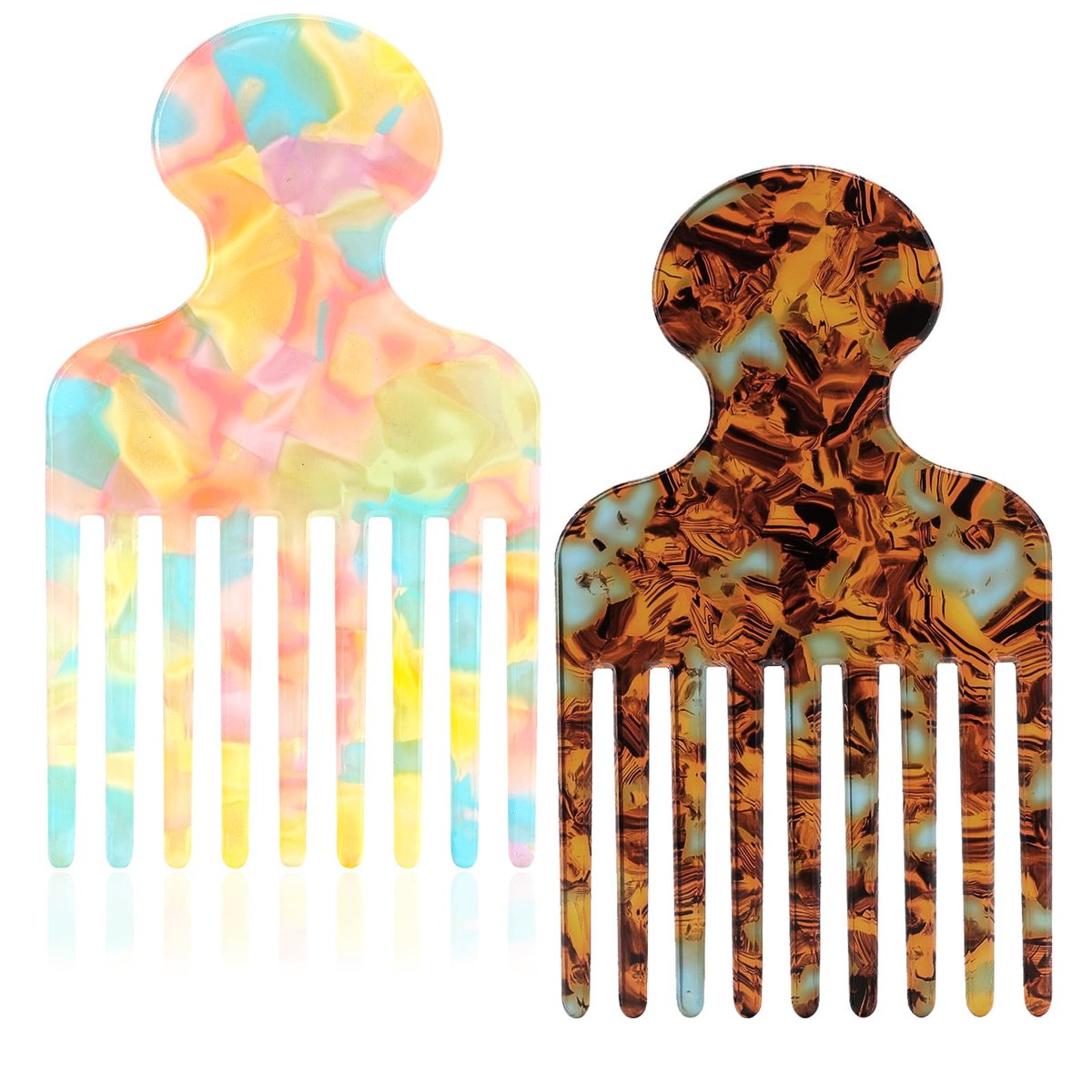 Clofiak 2pcs Hair Pick Comb Long Wide Tooth Comb for Curls 4.7in Smooth Detangling Lifting Curly Hair Picks Afro Smooth Styling Tools for Women Men Barber Supplies (Colorful) - görsel 1
