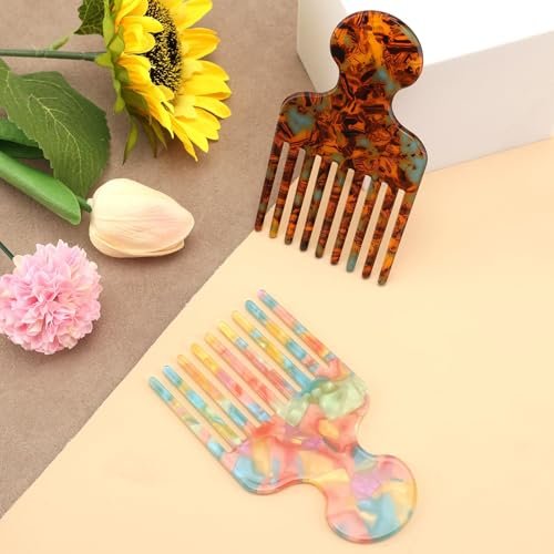 Clofiak 2pcs Hair Pick Comb Long Wide Tooth Comb for Curls 4.7in Smooth Detangling Lifting Curly Hair Picks Afro Smooth Styling Tools for Women Men Barber Supplies (Colorful) - görsel 10