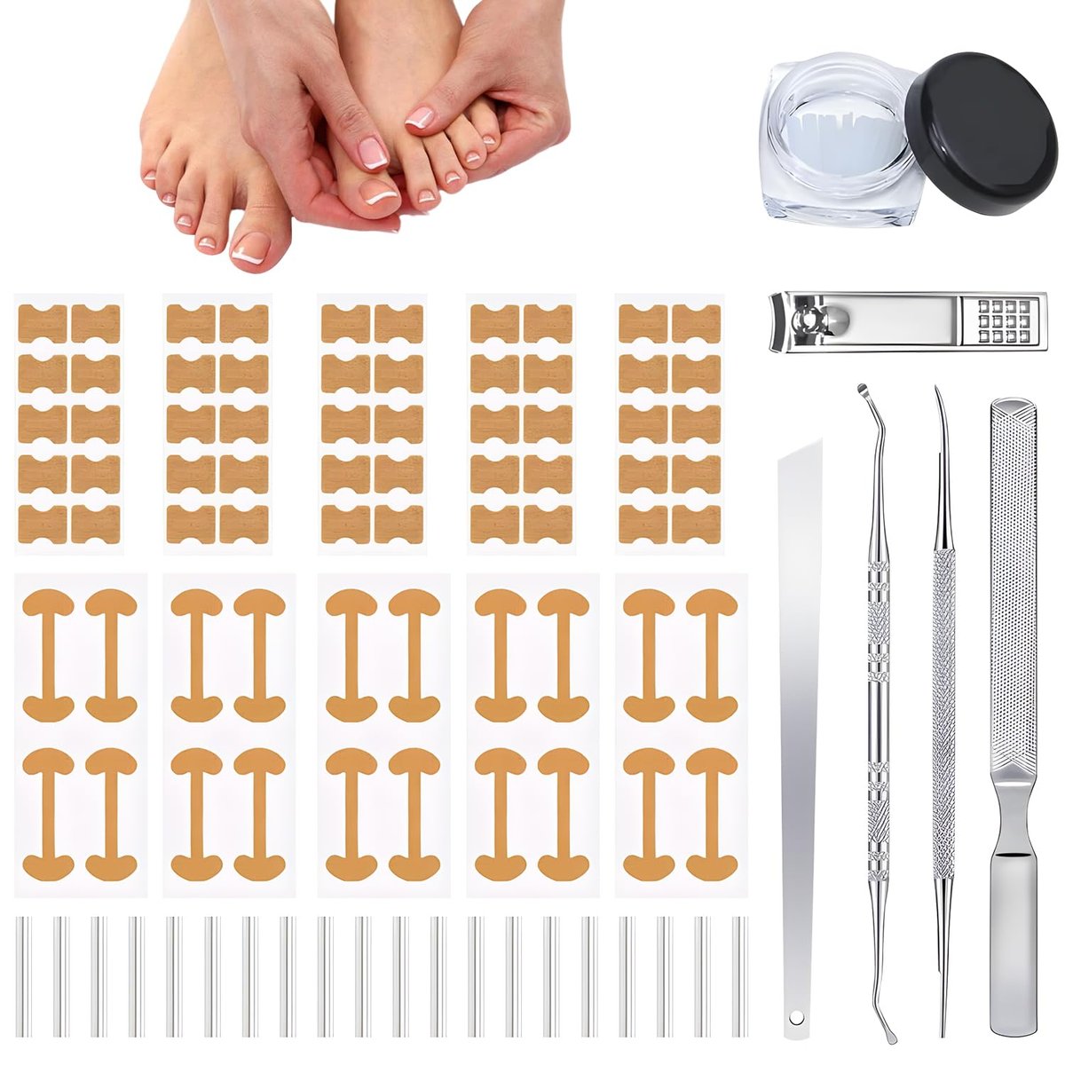 Professional Ingrown Toenail Set with Breathable Strips, Curved Toenail Corrector, Painless File & Lifter - BSolus Avelisse