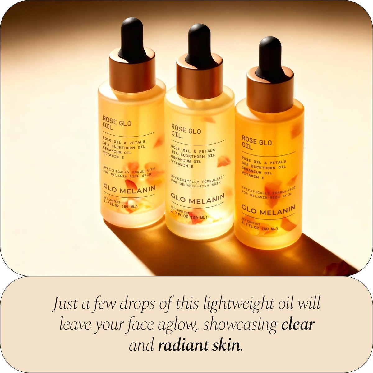Glo Melanin Rose Glo Oil – Natural Brightening & Soothing Facial & Body Oil with Rosehip, Sea Buckthorn, Argan, Grape Seed & Vitamin E – 100% Clean, Melanin-Friendly (1.7 fl oz 50ml) Avelisse