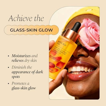 Glo Melanin Rose Glo Oil – Natural Brightening & Soothing Facial & Body Oil with Rosehip, Sea Buckthorn, Argan, Grape Seed & Vitamin E – 100% Clean, Melanin-Friendly (1.7 fl oz 50ml) Avelisse