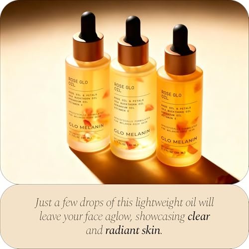 Glo Melanin Rose Glo Oil – Natural Brightening & Soothing Facial & Body Oil with Rosehip, Sea Buckthorn, Argan, Grape Seed & Vitamin E – 100% Clean, Melanin-Friendly (1.7 fl oz 50ml) Avelisse