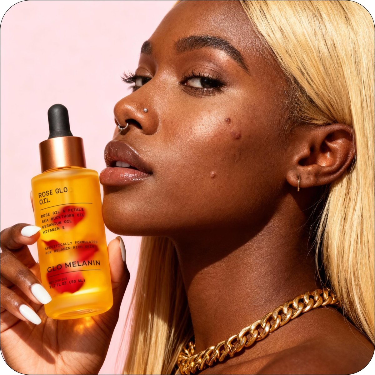 Glo Melanin Rose Glo Oil – Natural Brightening & Soothing Facial & Body Oil with Rosehip, Sea Buckthorn, Argan, Grape Seed & Vitamin E – 100% Clean, Melanin-Friendly (1.7 fl oz 50ml) Avelisse