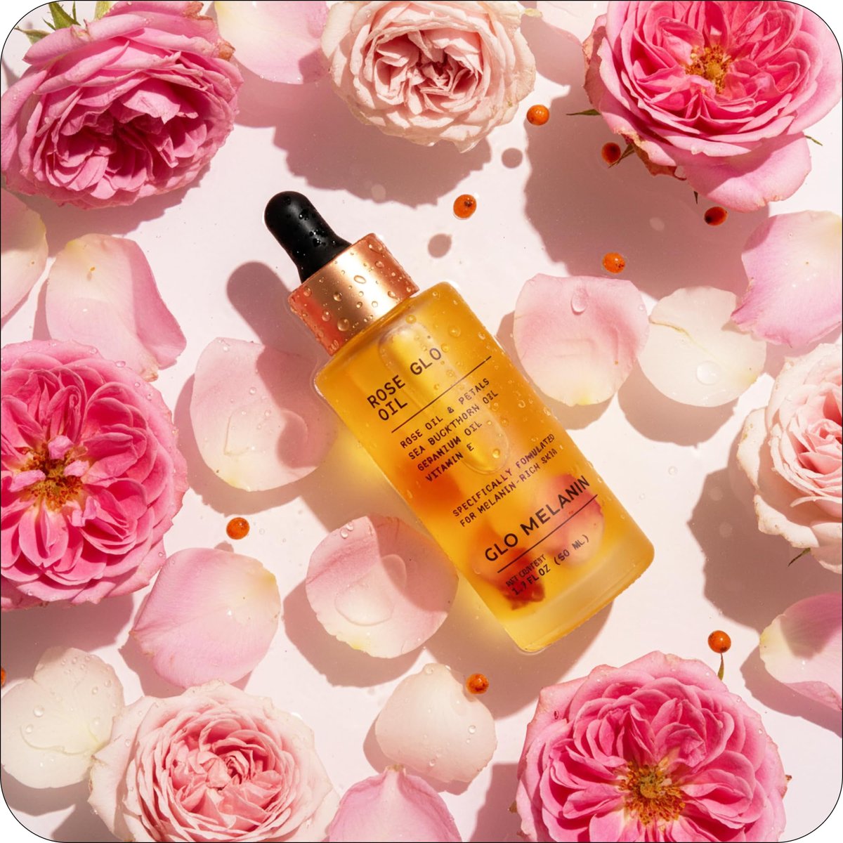 Glo Melanin Rose Glo Oil – Natural Brightening & Soothing Facial & Body Oil with Rosehip, Sea Buckthorn, Argan, Grape Seed & Vitamin E – 100% Clean, Melanin-Friendly (1.7 fl oz 50ml) Avelisse