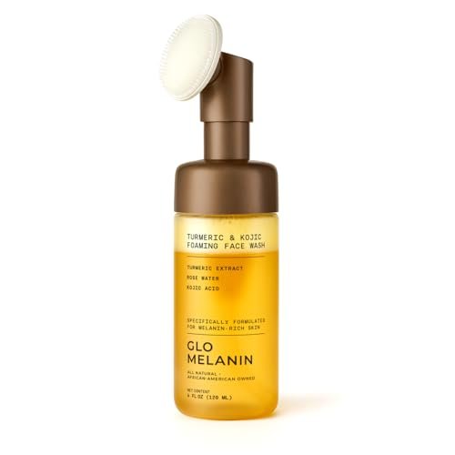 Glo Melanin Turmeric & Kojic Foaming Face Wash – Brightening Cleanser with Scrubber Top, Rose Water, Vitamin C, Aloe & Kojic Acid – Natural, Paraben-Free, 4 fl oz - görsel 1