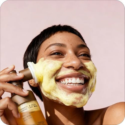 Glo Melanin Turmeric & Kojic Foaming Face Wash – Brightening Cleanser with Scrubber Top, Rose Water, Vitamin C, Aloe & Kojic Acid – Natural, Paraben-Free, 4 fl oz