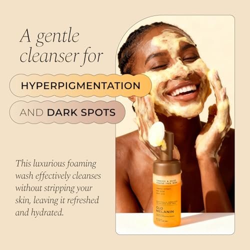 Glo Melanin Turmeric & Kojic Foaming Face Wash – Brightening Cleanser with Scrubber Top, Rose Water, Vitamin C, Aloe & Kojic Acid – Natural, Paraben-Free, 4 fl oz - görsel 3