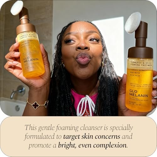 Glo Melanin Turmeric & Kojic Foaming Face Wash – Brightening Cleanser with Scrubber Top, Rose Water, Vitamin C, Aloe & Kojic Acid – Natural, Paraben-Free, 4 fl oz - görsel 11