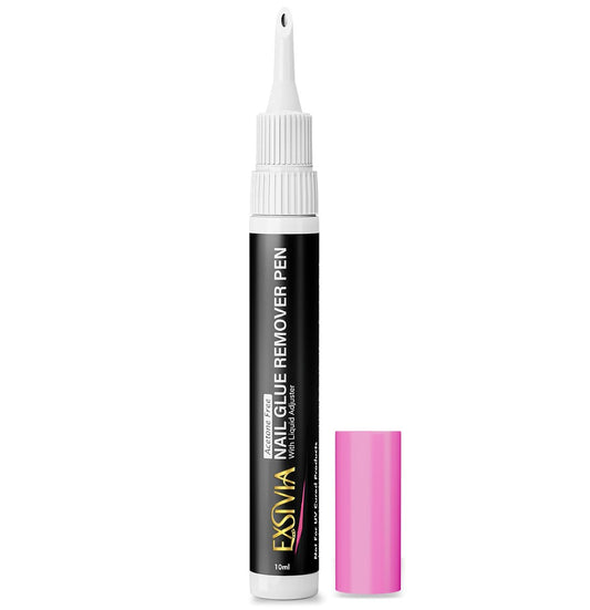 EXSIVIA Nail Glue Remover Pen 10ml Refillable Acetone Free Precision Nozzle with Cuticle Pusher - Safely Removes Press On Nails & Glue, Gentle on Natural Nails, Odorless Formula