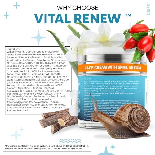 Snail Mucin Collagen Face Cream - Anti-Aging Moisturizer with Retinol, Niacinamide, Hyaluronic Acid, Peptides, Vitamin C, Ceramides - Korean Skincare Daily Face and Neck Cream - 3.52 oz (100g) - görsel 10