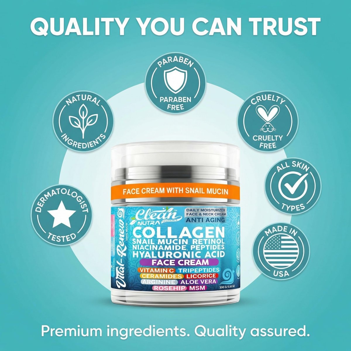 Snail Mucin Collagen Face Cream - Anti-Aging Moisturizer with Retinol, Niacinamide, Hyaluronic Acid, Peptides, Vitamin C, Ceramides - Korean Skincare Daily Face and Neck Cream - 3.52 oz (100g) - görsel 15