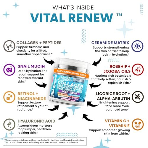 Snail Mucin Collagen Face Cream - Anti-Aging Moisturizer with Retinol, Niacinamide, Hyaluronic Acid, Peptides, Vitamin C, Ceramides - Korean Skincare Daily Face and Neck Cream - 3.52 oz (100g) - görsel 18