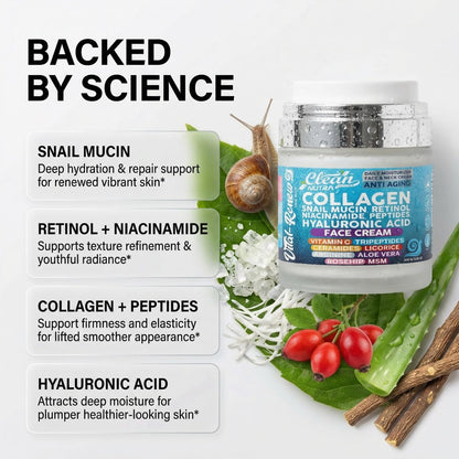 Snail Mucin Collagen Face Cream - Anti-Aging Moisturizer with Retinol, Niacinamide, Hyaluronic Acid, Peptides, Vitamin C, Ceramides - Korean Skincare Daily Face and Neck Cream - 3.52 oz (100g)