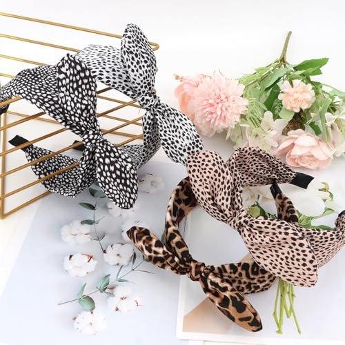 CURASA Big Bow Headbands for Women – Leopard Print Fancy Hair Accessories (4-Pack) - görsel 14