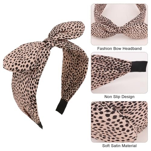 CURASA Big Bow Headbands for Women – Leopard Print Fancy Hair Accessories (4-Pack) - görsel 4