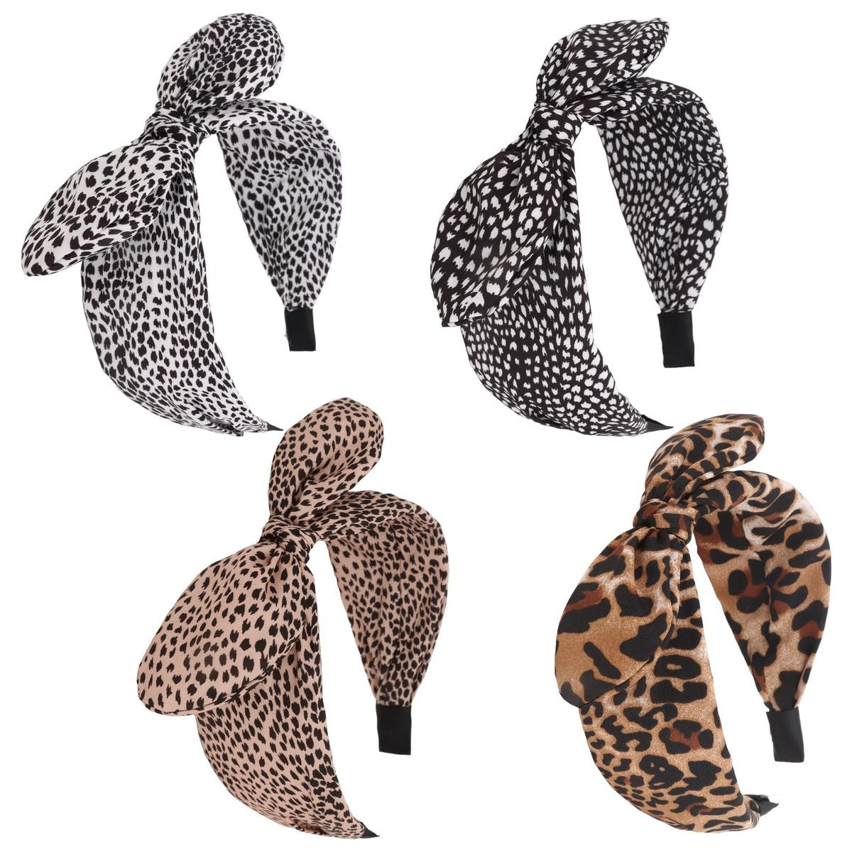 CURASA Big Bow Headbands for Women – Leopard Print Fancy Hair Accessories (4-Pack) - görsel 1