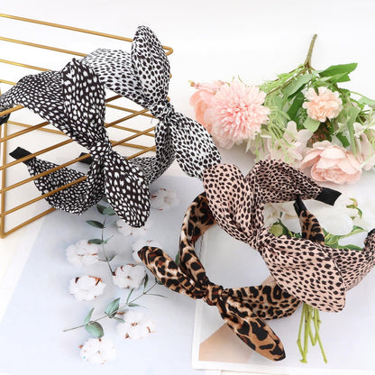 CURASA Big Bow Headbands for Women – Leopard Print Fancy Hair Accessories (4-Pack)