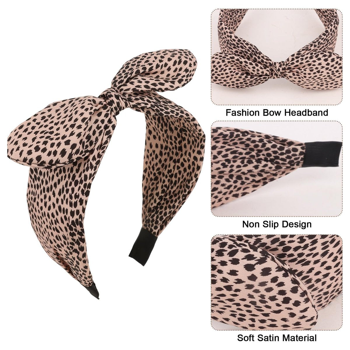 CURASA Big Bow Headbands for Women – Leopard Print Fancy Hair Accessories (4-Pack) - görsel 3