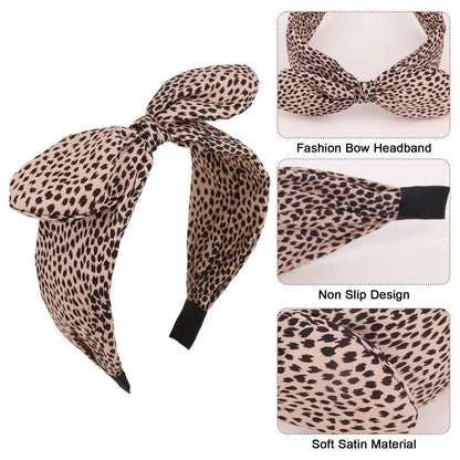 CURASA Big Bow Headbands for Women – Leopard Print Fancy Hair Accessories (4-Pack)