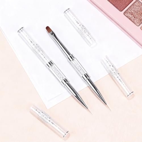 2PCS Professional French Tip Brush Set - Dual-Ended Nail Art Brushes with Rhinestone Handle for Builder Gel & Polygel - görsel 8