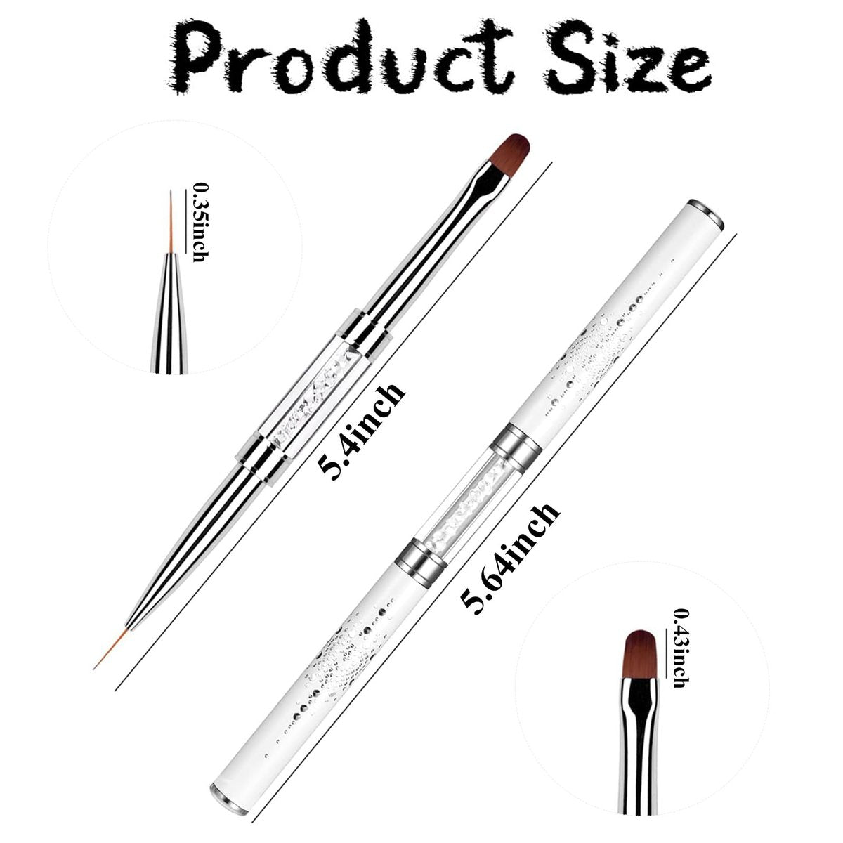 2PCS Professional French Tip Brush Set - Dual-Ended Nail Art Brushes with Rhinestone Handle for Builder Gel & Polygel - görsel 3