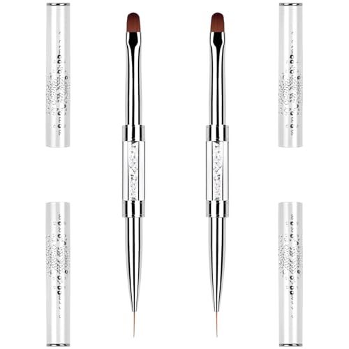 2PCS Professional French Tip Brush Set - Dual-Ended Nail Art Brushes with Rhinestone Handle for Builder Gel & Polygel - görsel 2