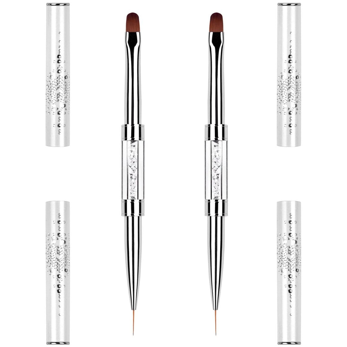 2PCS Professional French Tip Brush Set - Dual-Ended Nail Art Brushes with Rhinestone Handle for Builder Gel & Polygel - görsel 1