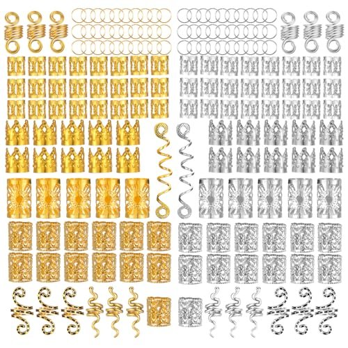 180 PCS Hair Braid Accessories Set – Gold & Silver Jewelry for Braids, Loc Jewelry, Hair Cuffs & Spiral Coils for Women - görsel 2