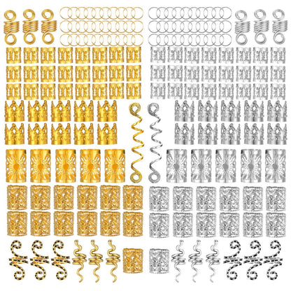 180 PCS Hair Braid Accessories Set – Gold & Silver Jewelry for Braids, Loc Jewelry, Hair Cuffs & Spiral Coils for Women