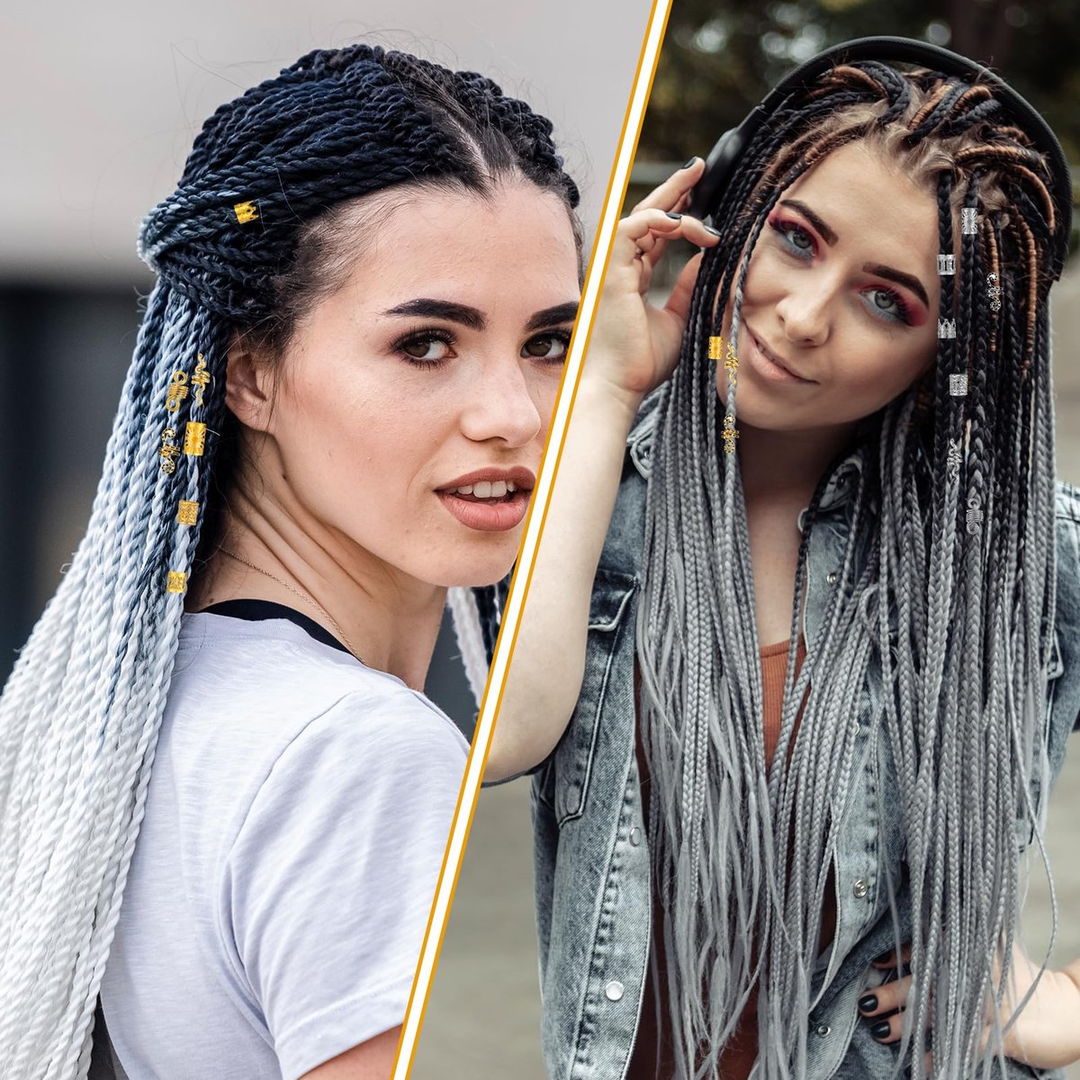 180 PCS Hair Braid Accessories Set – Gold & Silver Jewelry for Braids, Loc Jewelry, Hair Cuffs & Spiral Coils for Women - görsel 5