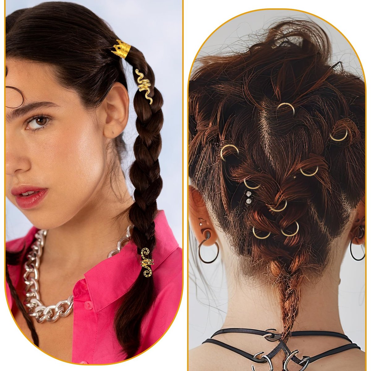 180 PCS Hair Braid Accessories Set – Gold & Silver Jewelry for Braids, Loc Jewelry, Hair Cuffs & Spiral Coils for Women - görsel 7