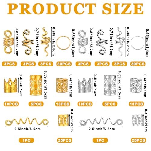 180 PCS Hair Braid Accessories Set – Gold & Silver Jewelry for Braids, Loc Jewelry, Hair Cuffs & Spiral Coils for Women - görsel 4