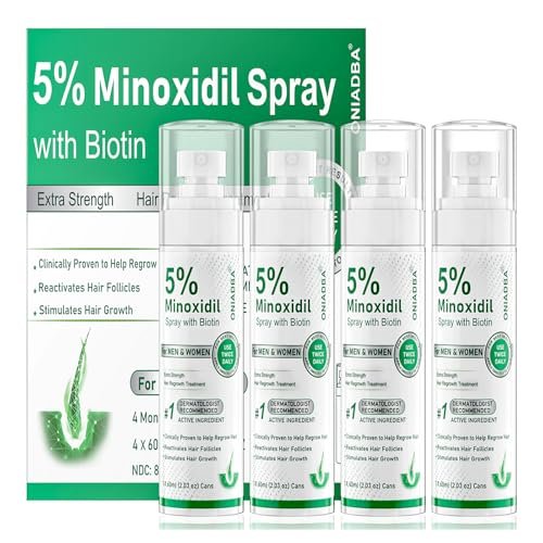 5% Minoxidil Spray for Hair Growth, 4 Pack (8.12oz), For Men & Women – Extra Strength Hair Regrowth Treatment with Biotin & Castor Oil, Supports Thicker Fuller Hair & Beard, Non-Greasy 4-Month Supply Avelisse