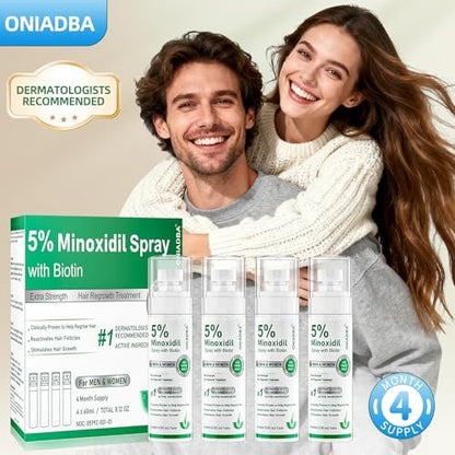 5% Minoxidil Spray for Hair Growth, 4 Pack (8.12oz), For Men & Women – Extra Strength Hair Regrowth Treatment with Biotin & Castor Oil, Supports Thicker Fuller Hair & Beard, Non-Greasy 4-Month Supply Avelisse