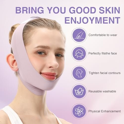 Purple Face Lift Belt - Forehead Lift Band, Breathable Comfort Pressure Forehead Bandage, Chin Up Face Lifting V-Shaped Strap - görsel 7