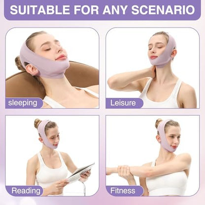 Purple Face Lift Belt - Forehead Lift Band, Breathable Comfort Pressure Forehead Bandage, Chin Up Face Lifting V-Shaped Strap