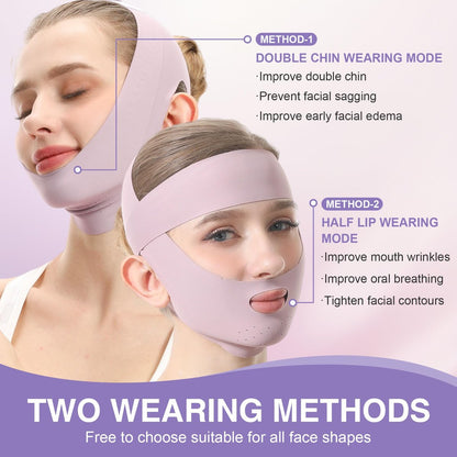Purple Face Lift Belt - Forehead Lift Band, Breathable Comfort Pressure Forehead Bandage, Chin Up Face Lifting V-Shaped Strap