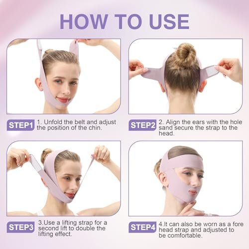 Purple Face Lift Belt - Forehead Lift Band, Breathable Comfort Pressure Forehead Bandage, Chin Up Face Lifting V-Shaped Strap - görsel 9