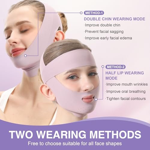 Purple Face Lift Belt - Forehead Lift Band, Breathable Comfort Pressure Forehead Bandage, Chin Up Face Lifting V-Shaped Strap - görsel 5