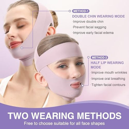 Purple Face Lift Belt - Forehead Lift Band, Breathable Comfort Pressure Forehead Bandage, Chin Up Face Lifting V-Shaped Strap